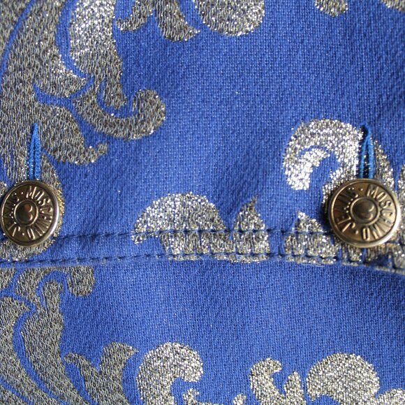 Moschino Jeans 90s Vintage Metallic Notch Collar Blazer Blue Gold Size 10 - Picture 12 of 12